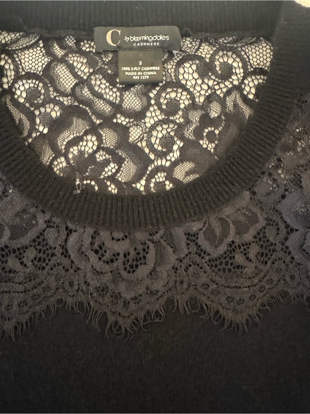 C by Bloomingdale's Black Cashmere Lace Sweater XS